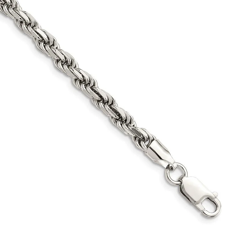 Ladies bracelets retro bangles -Sterling Silver Rhodium-plated 4.75mm Diamond-cut Rope Chain Bracelet