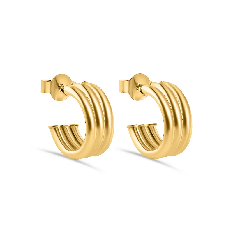 ladies-party-diamond-earrings-Gold Plated 925 Sterling Silver Triple Semi Hoop Stud Earring - ARE00044GP