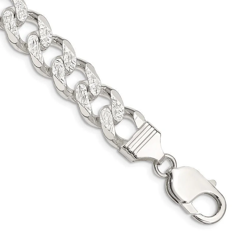 Ladies bracelets artistic flair -Sterling Silver 10.5mm Pav‚ Curb Chain Bracelet