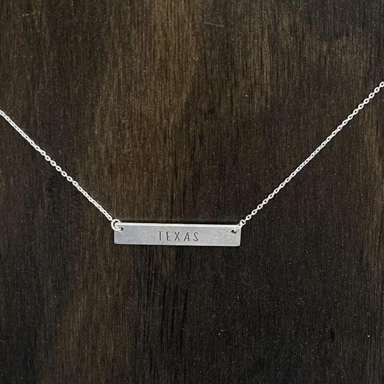 ladies-personalized-pendant-necklace-Texas Silver Bar Statement Necklace