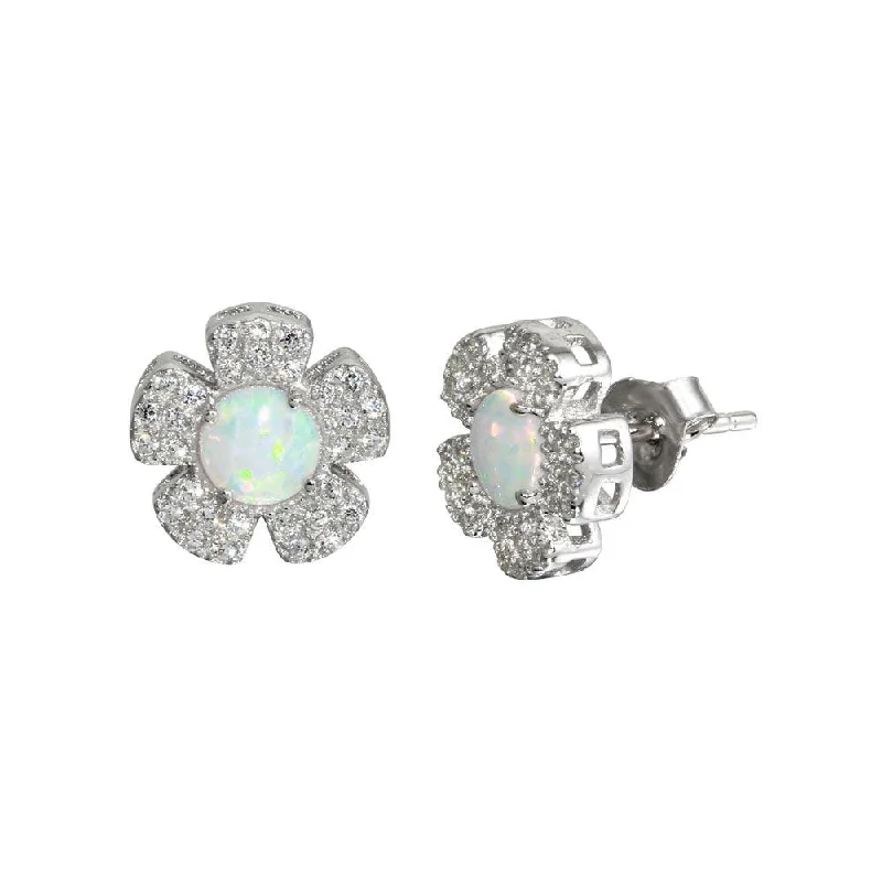 ladies-minimalist-stud-earrings-Rhodium Plated 925 Sterling Silver CZ and Synthetic Flower Stud Earrings - BGE00587