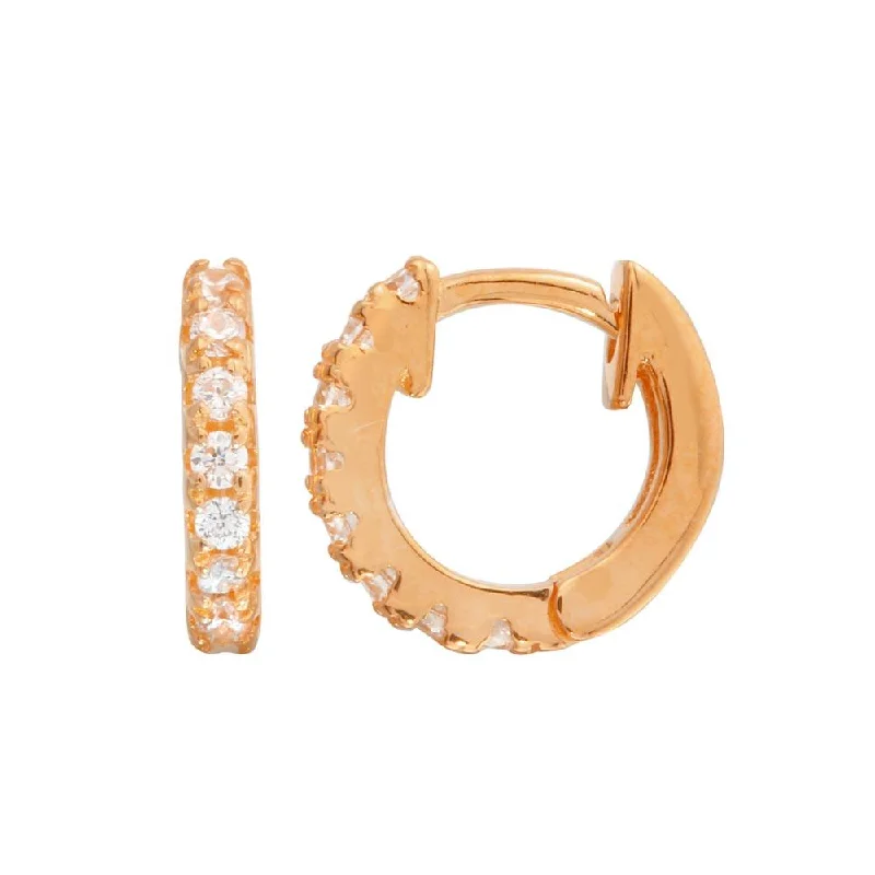 ladies-everyday-diamond-earrings-Rose Gold Plated 925 Sterling Silver CZ huggie hoop Earrings 9.3mm - STE01218RGP