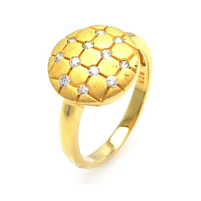 ladies ring glowing amber-Clearance-Silver 925 Gold Plated CZ Circle Mosaic Ring - STR00585