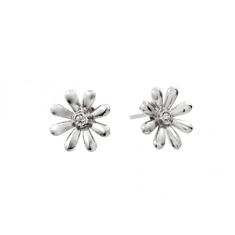 ladies-diamond-star-earrings-Silver 925 Rhodium Plated Flower CZ Stud Earrings - BGE00396