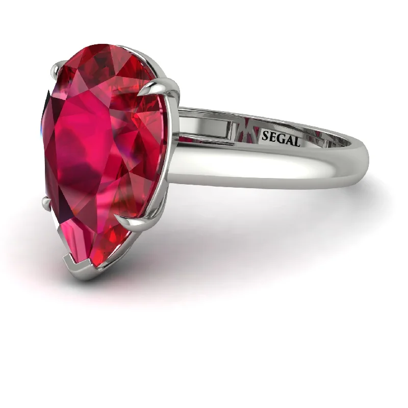 engagement-gold-three-stone-ring-Pear Cut Ruby Solitaire Engagement Ring - Elle No. 12