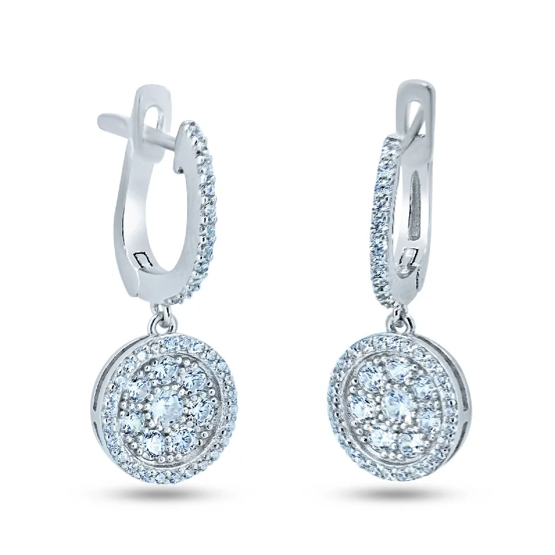 ladies-tassel-pearl-earrings-Sterling Silver Rhodium Plated Dangling CZ Encrusted Disc Hoop Earrings - STE01368