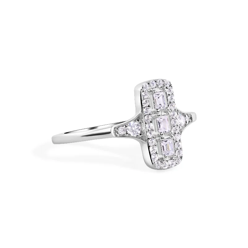 ladies ring feather silhouette-Rhodium Plated 925 Sterling Silver Rectangular Baguette Cut CZ 2.3mm Ring - GMR00400