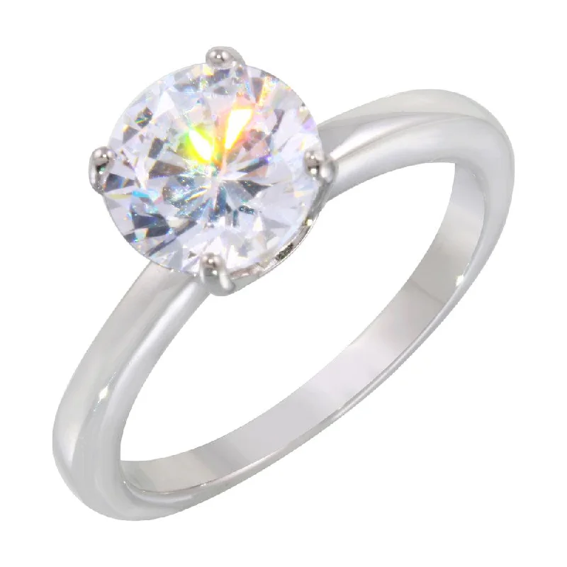 ladies ring celestial starburst-Rhodium Plated 925 Sterling Silver Round Solitaire CZ Ring - STR01078