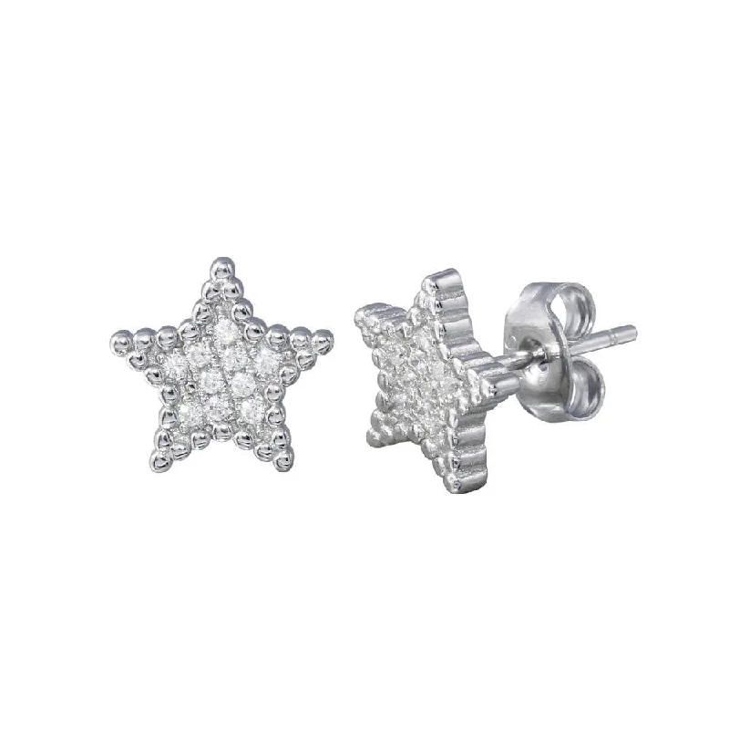 ladies-artisan-gold-earrings-Rhodium Plated 925 Sterling Silver Star CZ Stud Earrings - STE01195