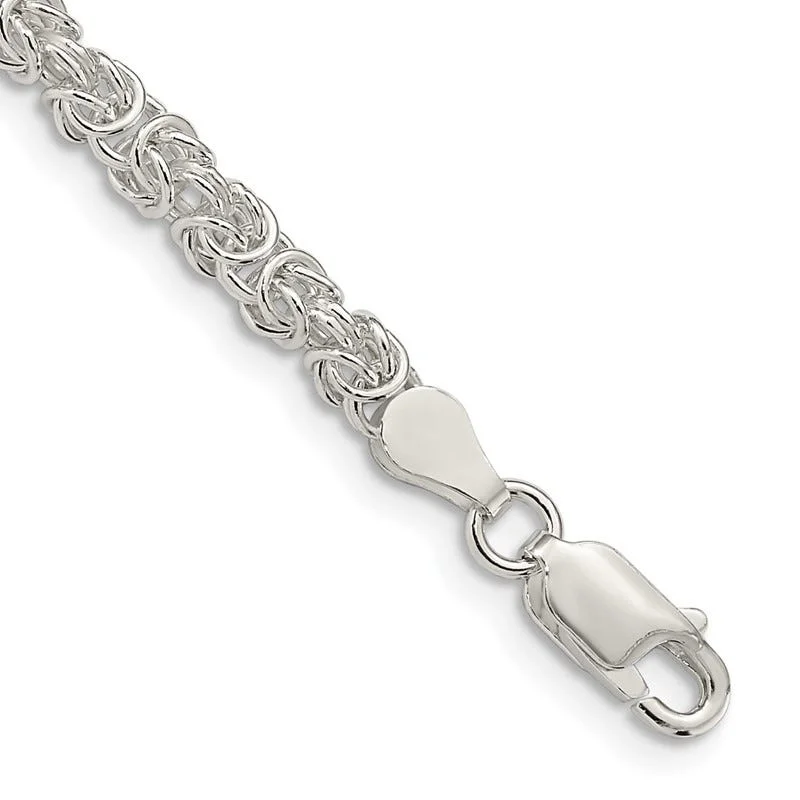 Ladies bracelets trendy cuffs -Sterling Silver 3.75mm Rounded Byzantine Chain Bracelet