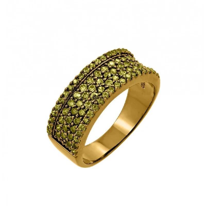 ladies ring graceful wave pattern-Clearance-Silver 925 Gold Plated Green CZ Half Ring - BGR00770YEL