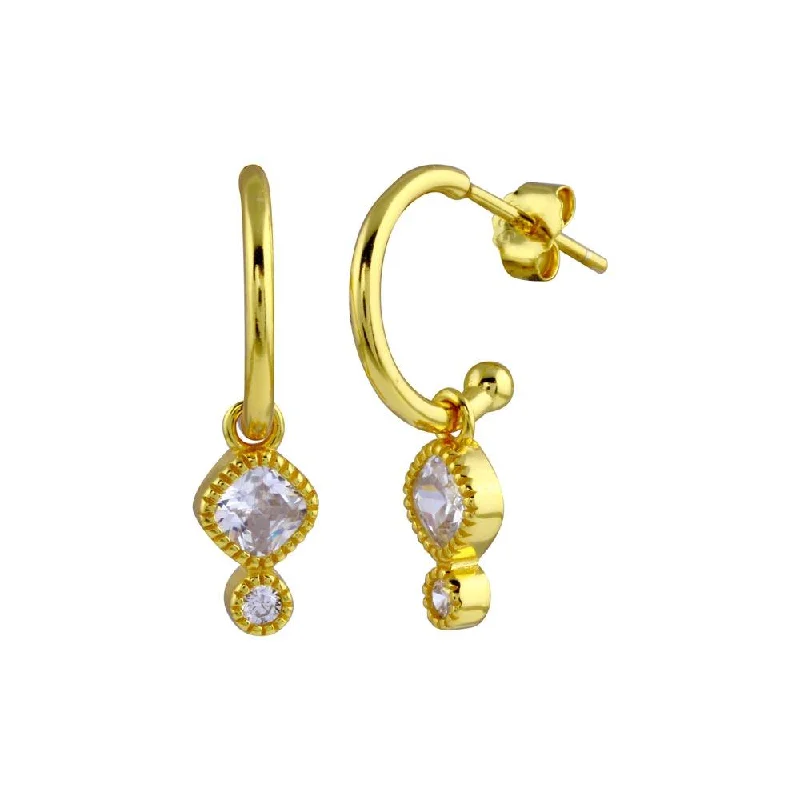 ladies-everyday-diamond-earrings-Gold Plated 925 Sterling Silver CZ Dangling Hoop Earring - STE01284