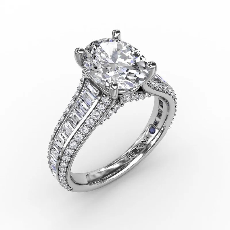 engagement-modern-diamond-ring-Oval Diamond Solitaire Engagement Ring With Baguettes and Pavé