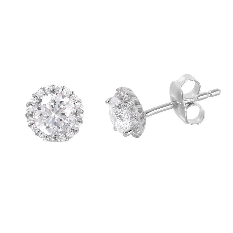 ladies-everyday-rose-gold-earrings-Silver 925 Rhodium Plated CZ Halo Stud Earrings - GME00011