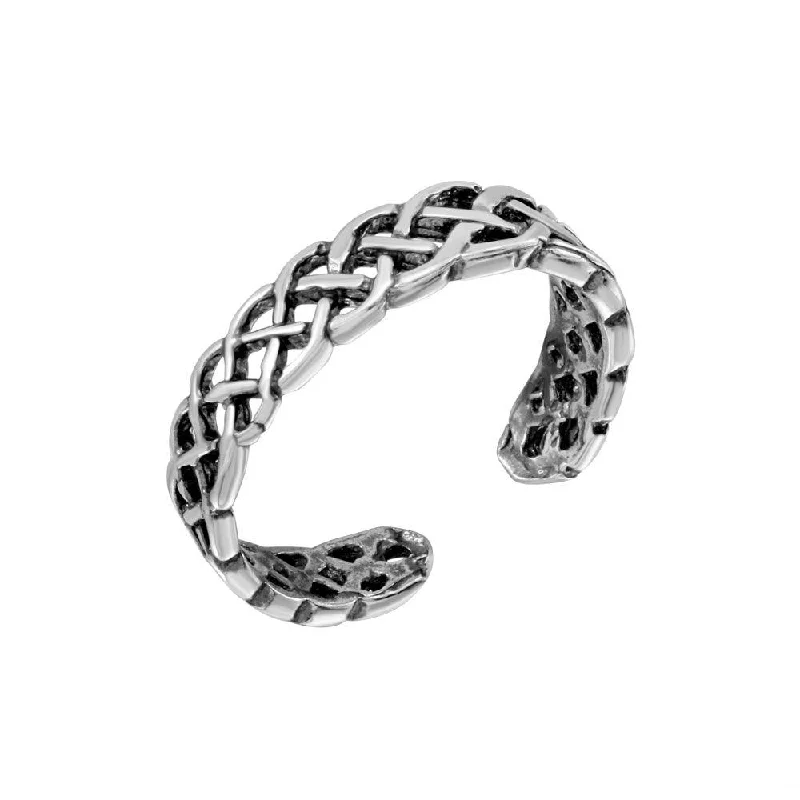 ladies ring tropical palm detail-Silver 925 Weave Interlacing Adjustable Toe Ring - TR209-A