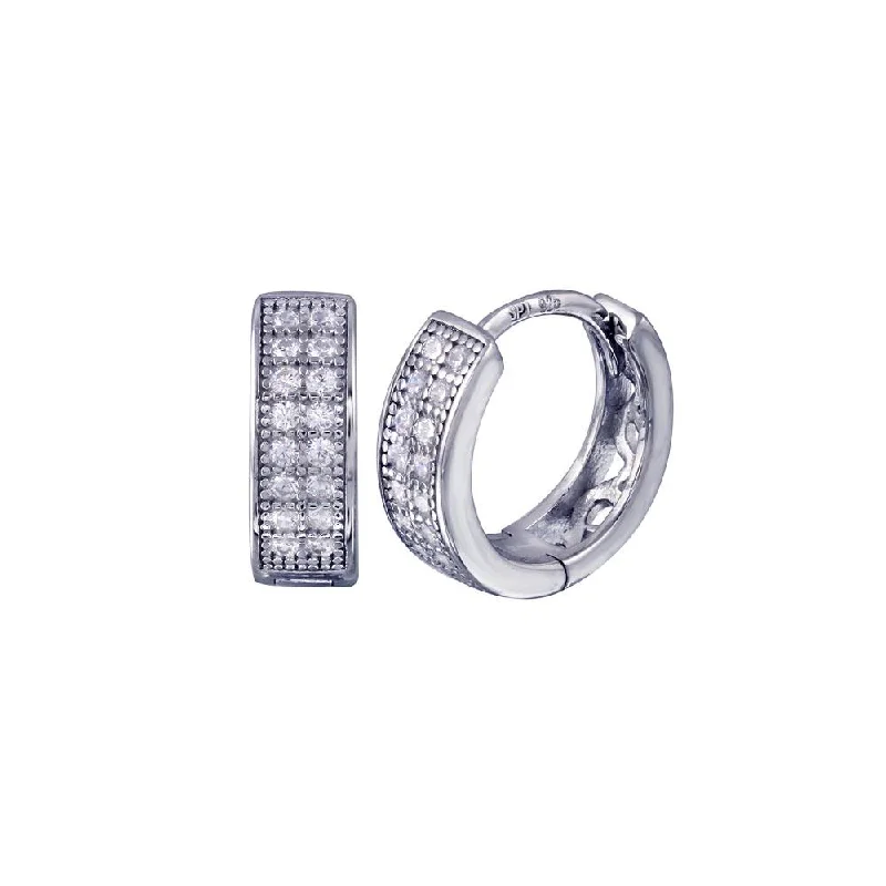 ladies-elegant-earrings-Silver 925 Rhodium Plated Clear CZ huggie hoop Earrings - STE00898