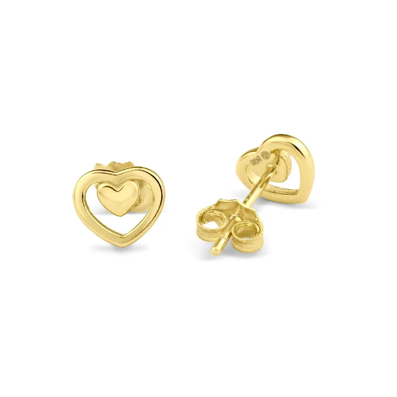 ladies-beaded-drop-earrings-Gold Plated 925 Sterling Silver Two Hearts Clear CZ Earring - BGE00732