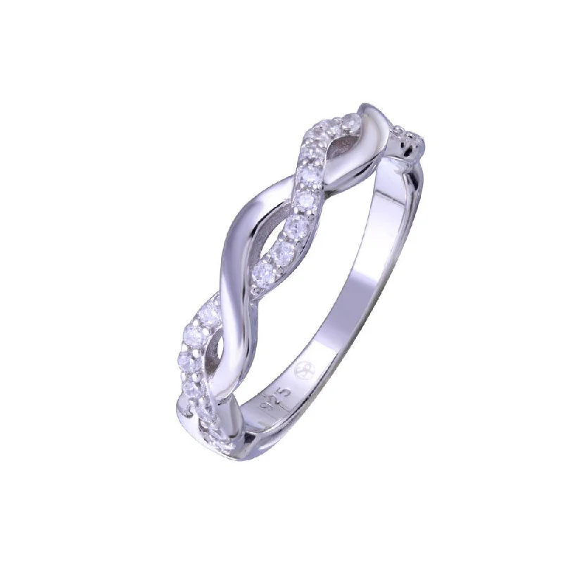 ladies ring mother’s mixed gem-Rhodium Plated 925 Sterling Silver Twisted Clear CZ Ring - BGR01341