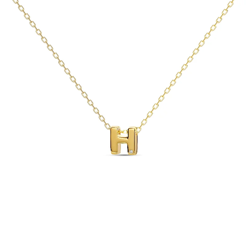 ladies-affordable-pearl-necklace-Diamond Letter Necklace "H" - 18 karat gold vermeil on sterling silver, diamond 0.01 carat