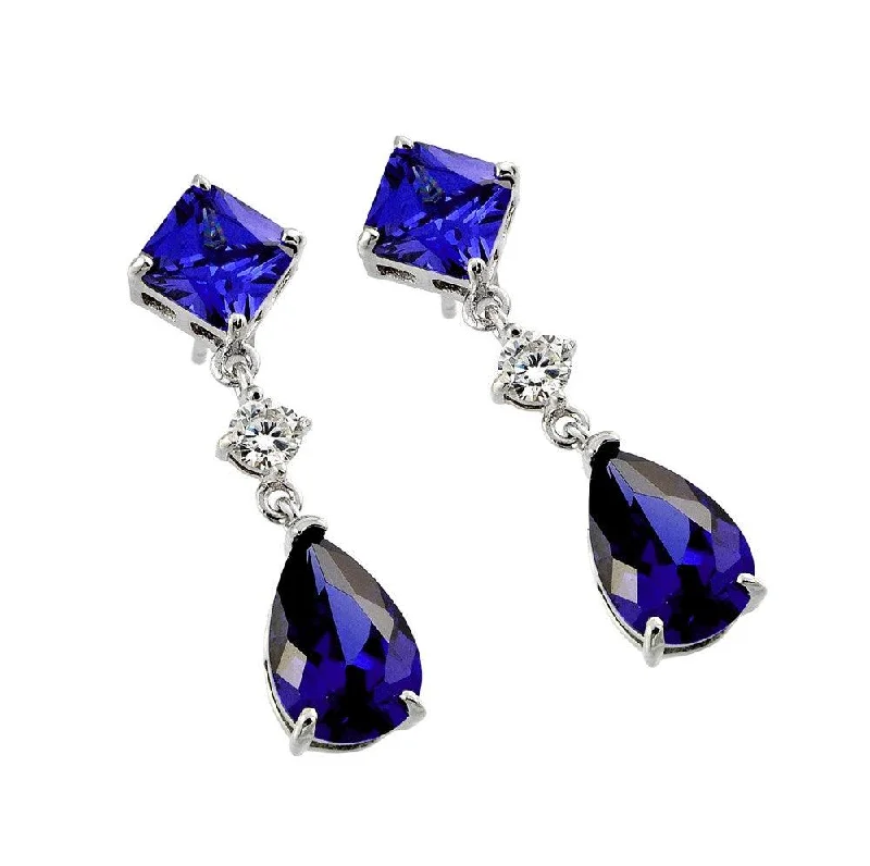 ladies-gold-dangle-earrings-Silver 925 Gold Rhodium Plated Purple and Clear CZ Dangling Stud Earrings - BGE00372