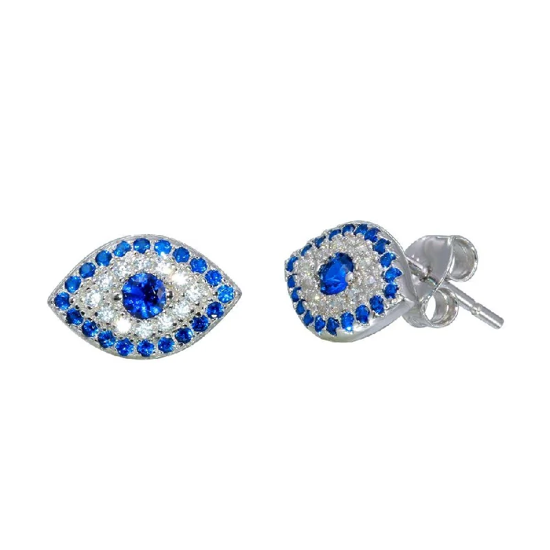 ladies-gemstone-heart-earrings-Rhodium Plated 925 Sterling Silver Evil Eye Stud Earrings with CZ - BGE00566