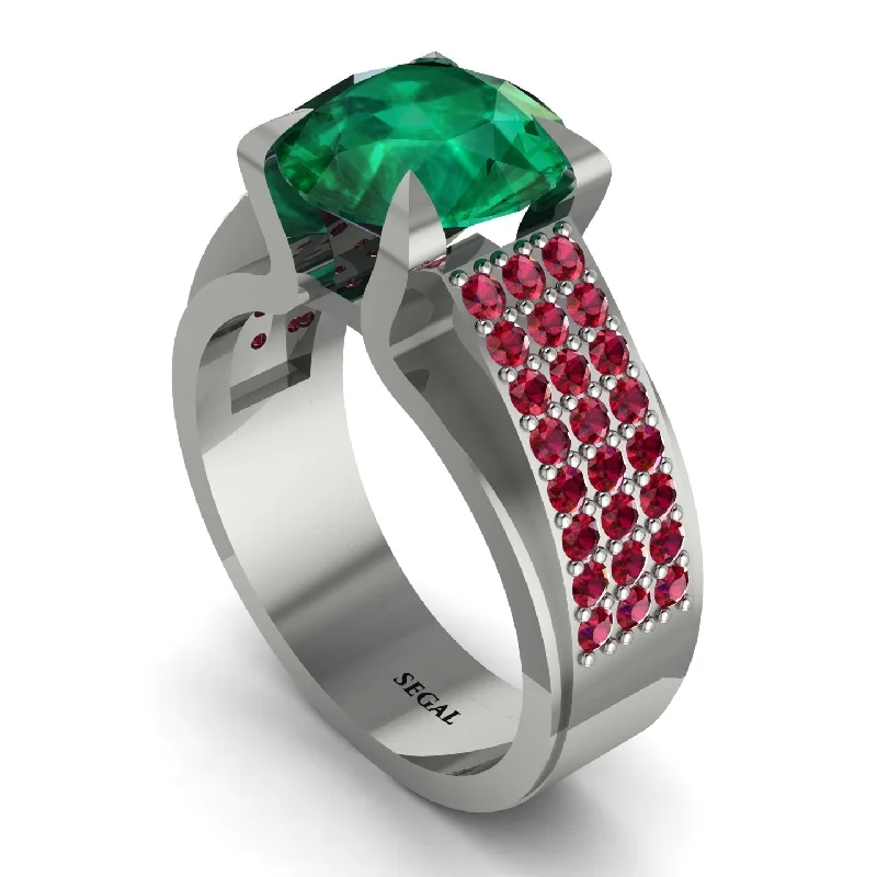 engagement-pear-cut-ruby-ring-Round Cut Emerald 14K Gold Pave Engagement Ring - Saylor No. 51