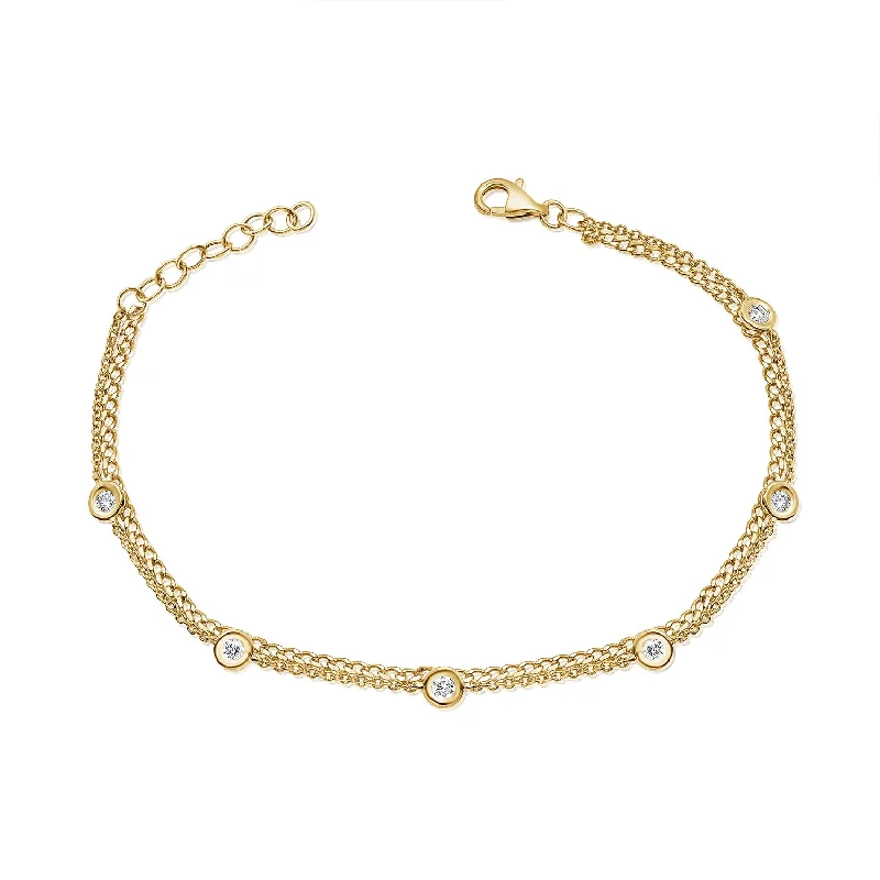 Ladies bracelets with lion charms -14K Gold Bezel Set Chain Bracelet with Diamonds