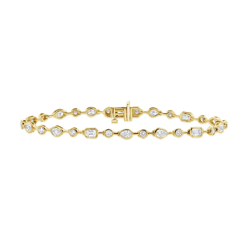 Ladies bracelets unique wristbands -Radiant 14K Gold Mixed-Cut Diamond Tennis Bracelet