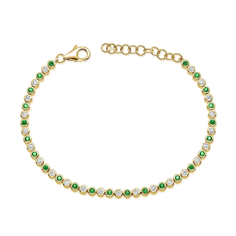 Ladies bracelets with leaf charms -Elegant 1.45 Carat Emerald and Diamond Tennis Bracelet