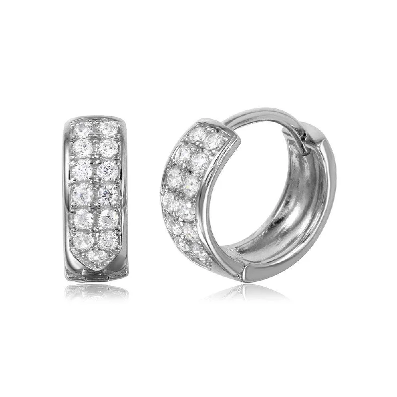 ladies-everyday-pearl-earrings-Silver 925 Rhodium Plated CZ huggie hoop Earrings - GME00051