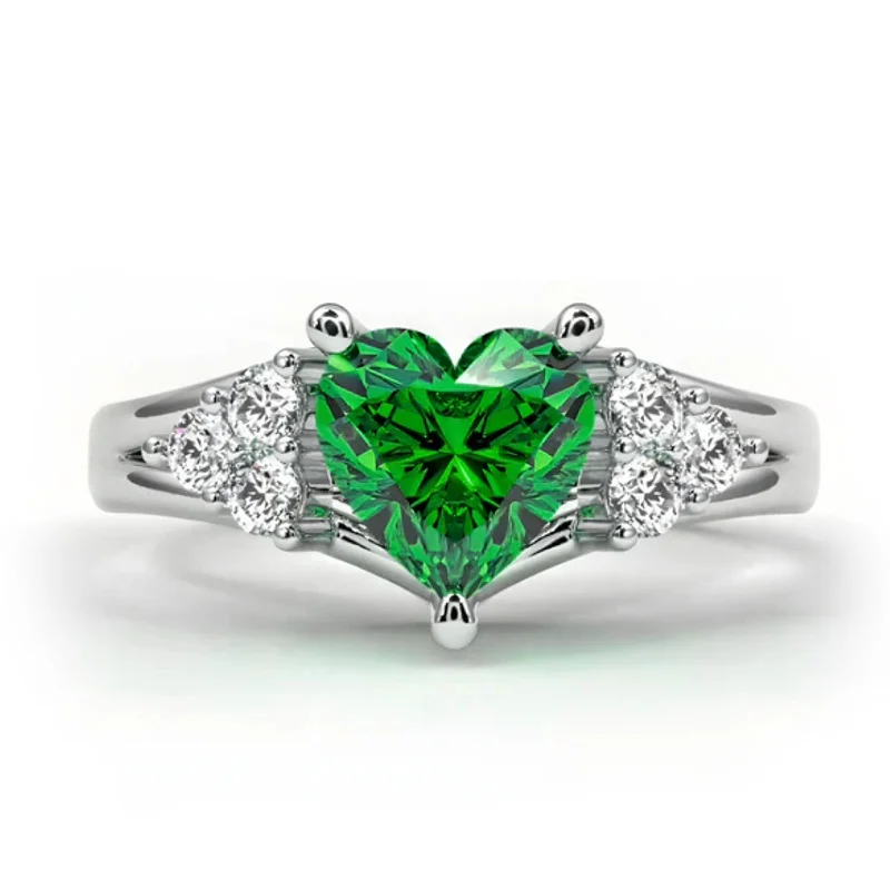 engagement-round-platinum-ring-Crystal Love Emerald AD Heart Adjustable Engagement Ring