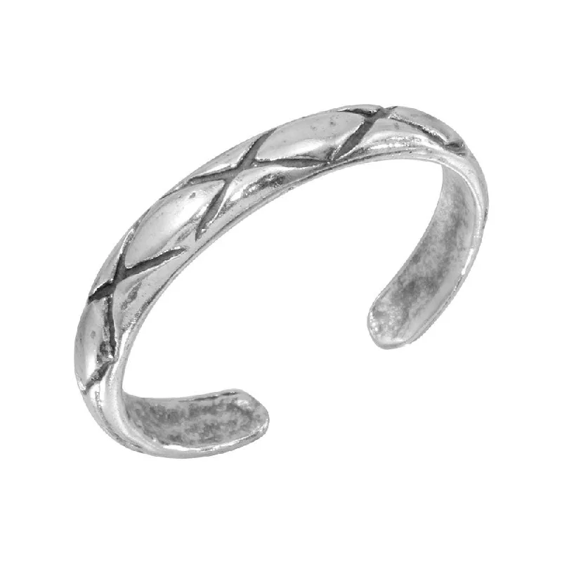 ladies ring rustic branch design-Silver 925 Net Pattern Adjustable Toe Ring - TR141-A