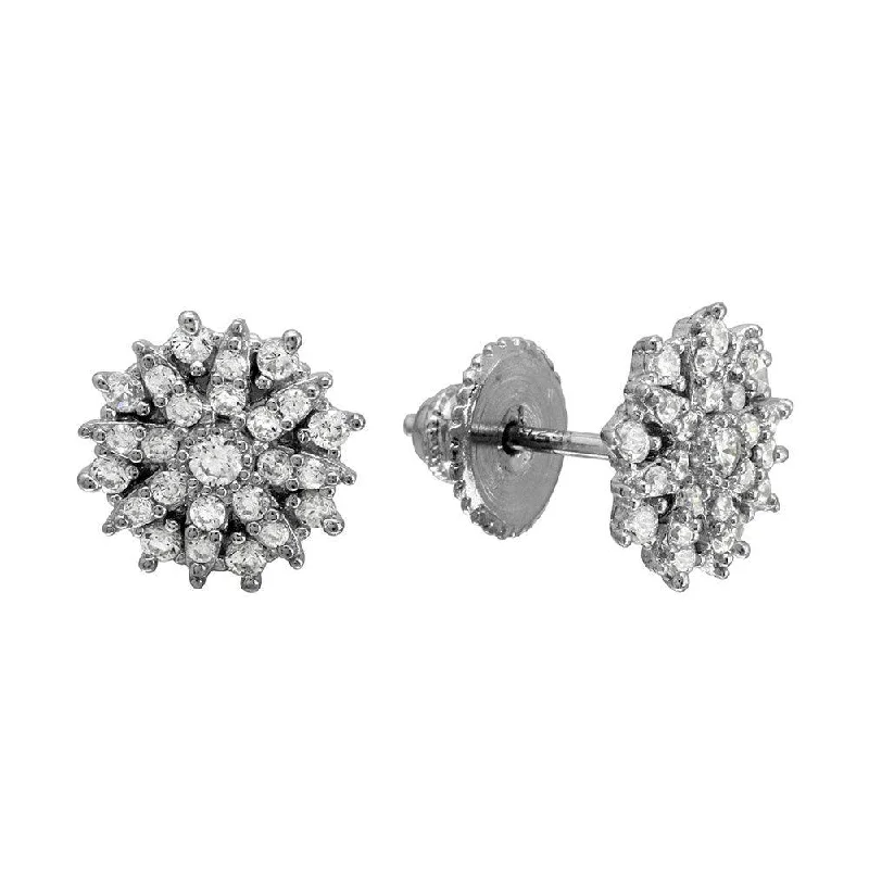 ladies-rose-gold-earrings-Rhodium Plated 925 Sterling Silver CZ Encrusted Snow Flakes Stud Earrings - GME00087