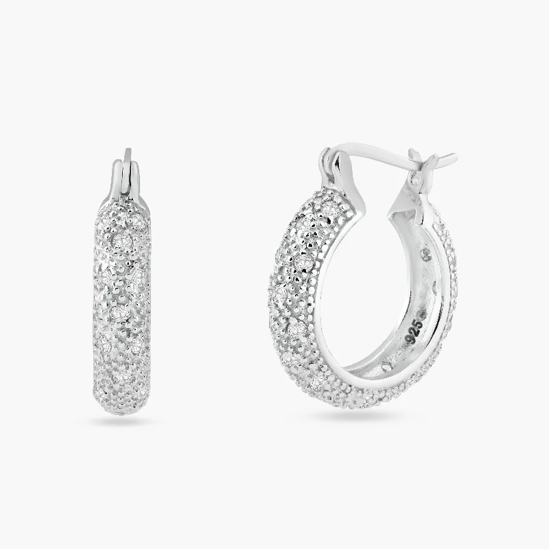 ladies-beaded-drop-earrings-Clearance-Silver 925 Rhodium Plated Cluster CZ Thick Hoop Earrings - STE00285