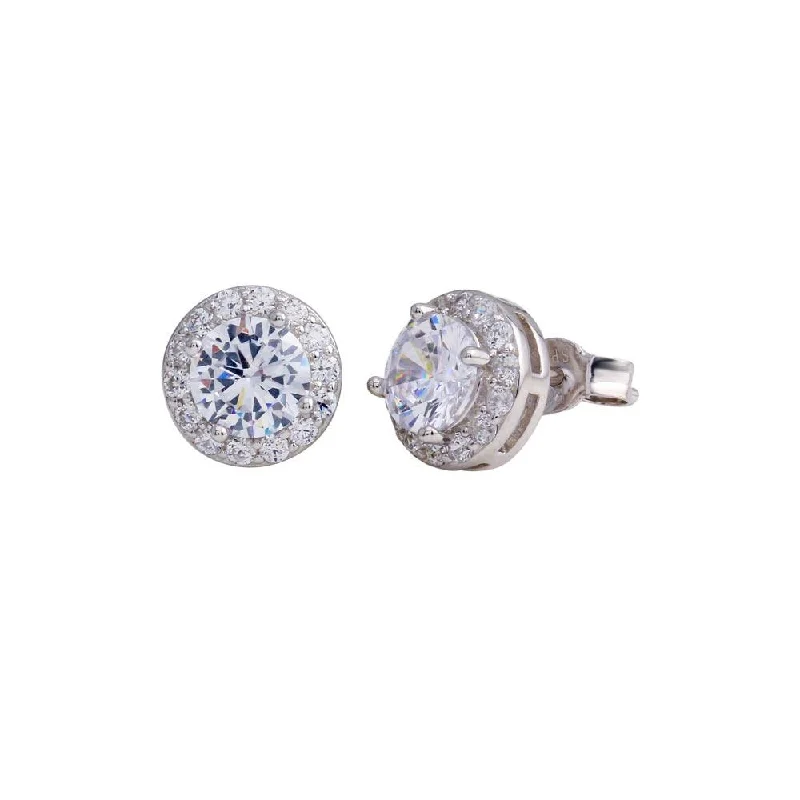 ladies-affordable-rose-gold-earrings-Rhodium Plated 925 Sterling Silver CZ Stud Halo Earrings - STE01183