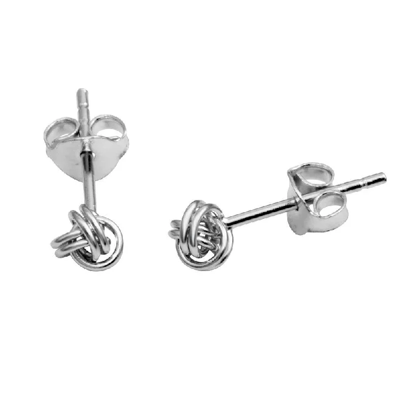 ladies-unique-beaded-earrings-Rhodium Plated 925 Sterling Silver Mini Knot Stud Earrings - STE01155RH