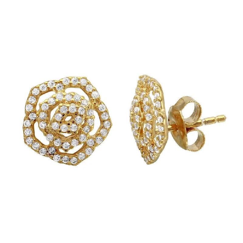 ladies-fashion-rose-gold-earrings-Gold Plated 925 Sterling Silver Outline CZ Flower Stud Earrings - GME00109GP