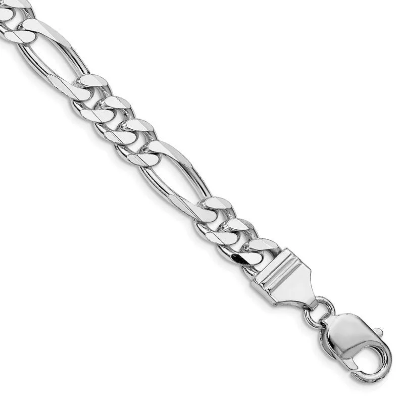 Ladies bracelets lightweight wear -Sterling Silver Rhodium-plated 7.75mm Figaro Chain Bracelet