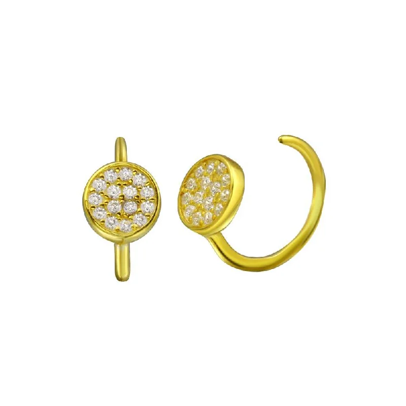 ladies-star-diamond-earrings-Gold Plated 925 Sterling Silver CZ Disc Semi-Hoop Earring - STE01314GP