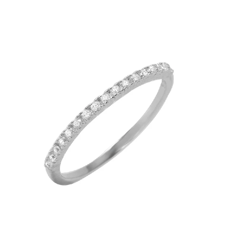 ladies ring celestial starburst-Silver 925 Rhodium Plated Half Clear Pave Set CZ Ring - BGR00945