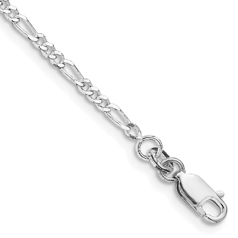 Ladies bracelets silver tone -Sterling Silver Rhodium-plated 2.25mm Figaro Chain Bracelet