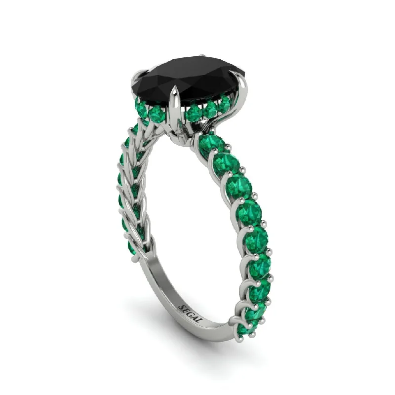 engagement-custom-emerald-ring-Oval-Cut Halo Black Diamond Timeless Elegance Engagement Ring - Kelsey No. 24