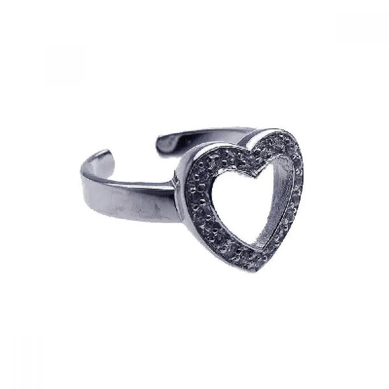 ladies ring shimmering zirconia-Silver 925 Rhodium Plated Clear CZ Open Heart Toe Ring - CZTR2