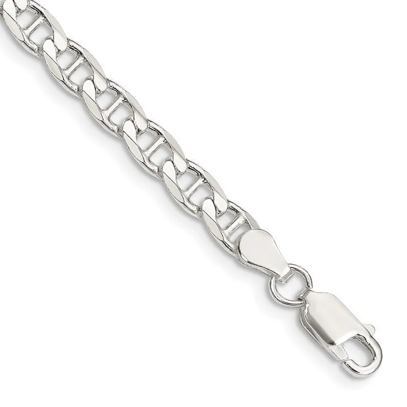 Ladies bracelets for winter -Sterling Silver 4.65mm Flat Cuban Anchor Chain Bracelet