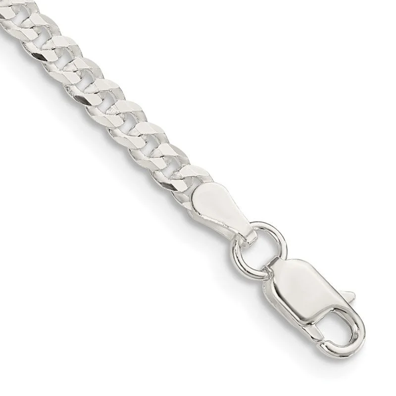 Ladies bracelets dainty bangles -Sterling Silver 3.15mm Flat Curb Chain Bracelet