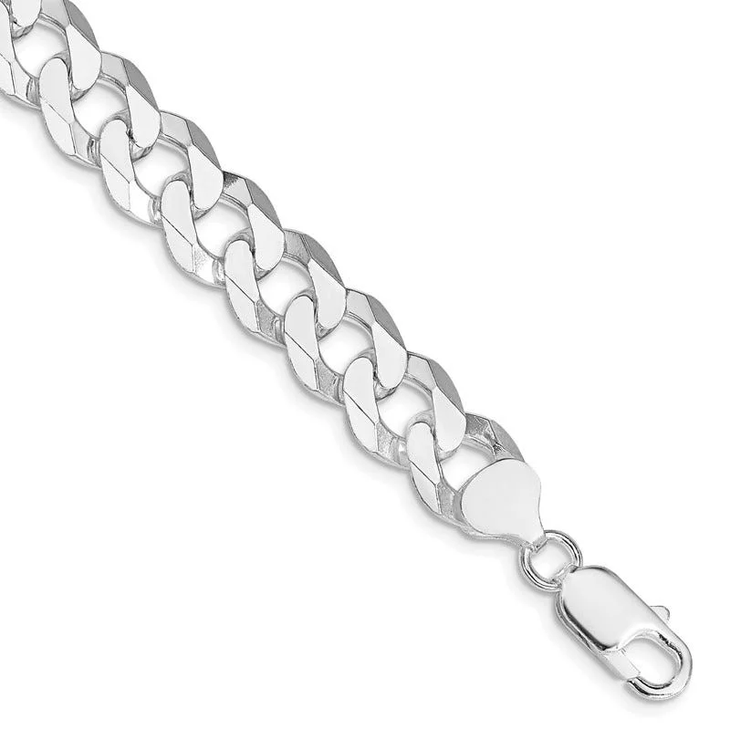 Ladies bracelets with deer charms -Sterling Silver Rhodium-plated 10.6mm Beveled Curb Chain Bracelet