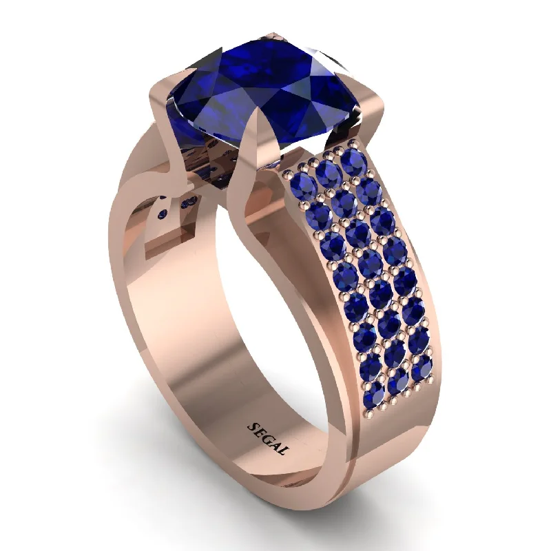 engagement-simple-pearl-ring-Round Cut Sapphire 14K Gold Pave Engagement Ring - Saylor No. 74