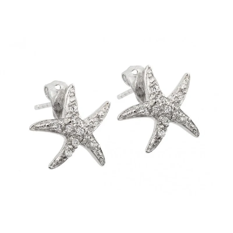 ladies-classic-rose-gold-earrings-Silver 925 Rhodium Plated Starfish CZ Inlay Stud Earrings - BGE00394