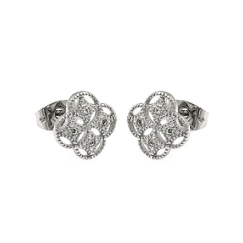 ladies-cross-earrings-Silver 925 Rhodium Plated Clover CZ Stud Earrings - BGE00250