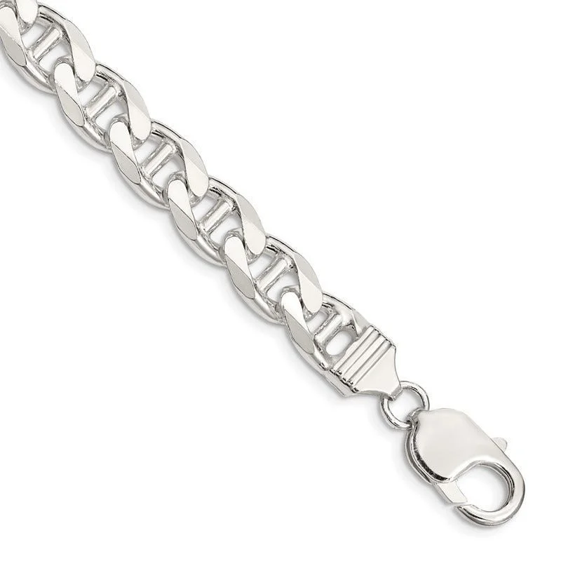 Ladies bracelets for outings -Sterling Silver 9mm Flat Cuban Anchor Chain Bracelet